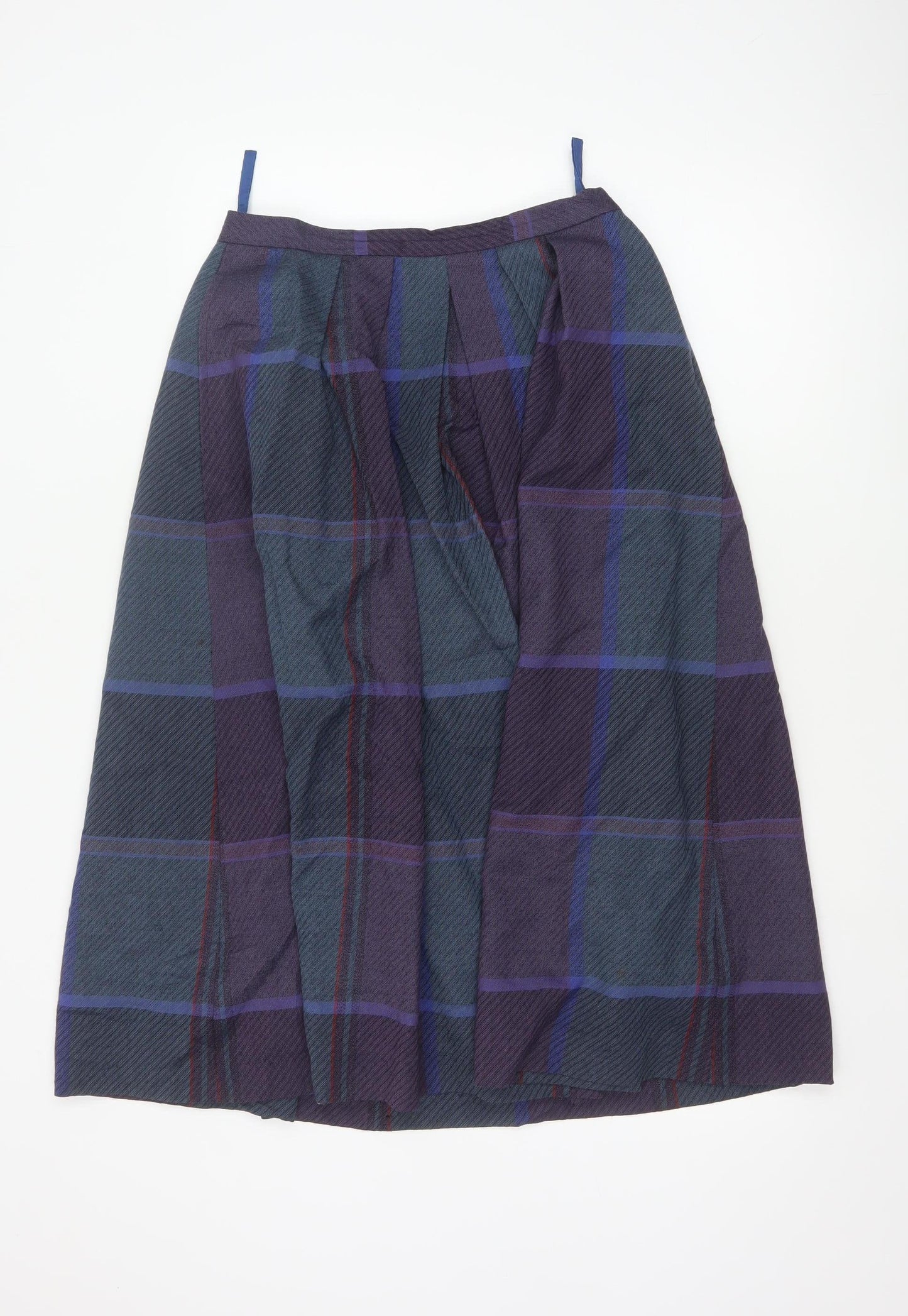 Viyella Women’s Purple Wool Plaid Midi A-Line Skirt Size 14