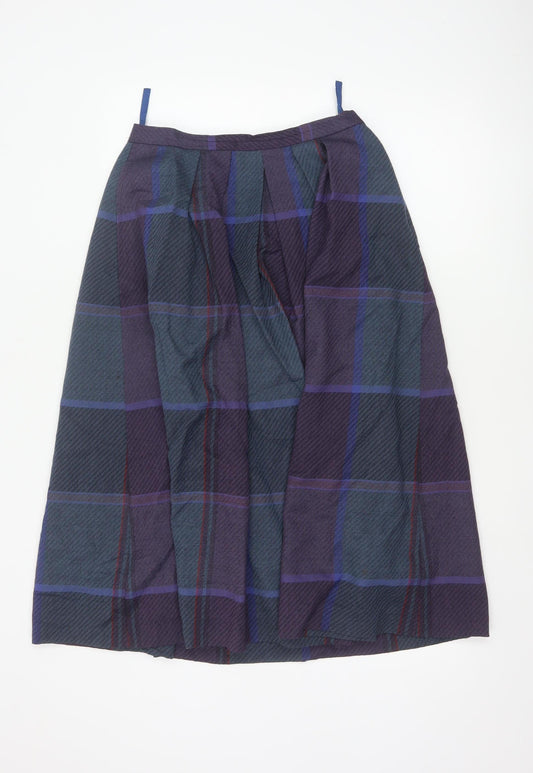 Viyella Women’s Purple Wool Plaid Midi A-Line Skirt Size 14
