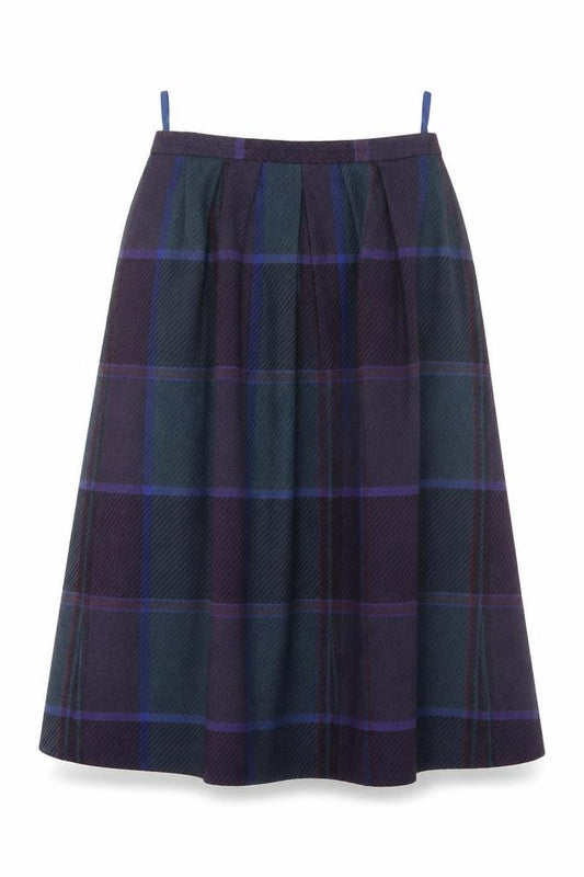 Viyella Women’s Purple Wool Plaid Midi A-Line Skirt Size 14
