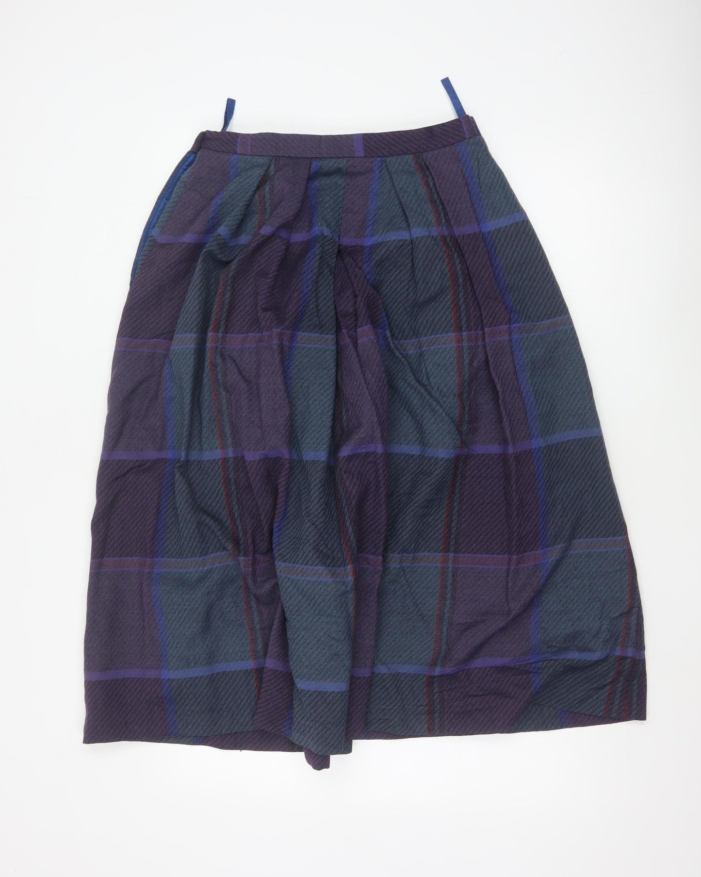 Viyella Women’s Purple Wool Plaid Midi A-Line Skirt Size 14