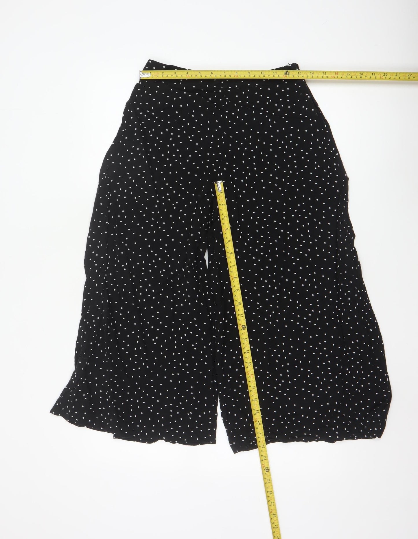 New Look Women's Black Polka Dot Wide-Leg Trousers Size 10