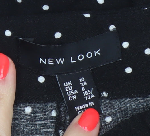 New Look Women's Black Polka Dot Wide-Leg Trousers Size 10