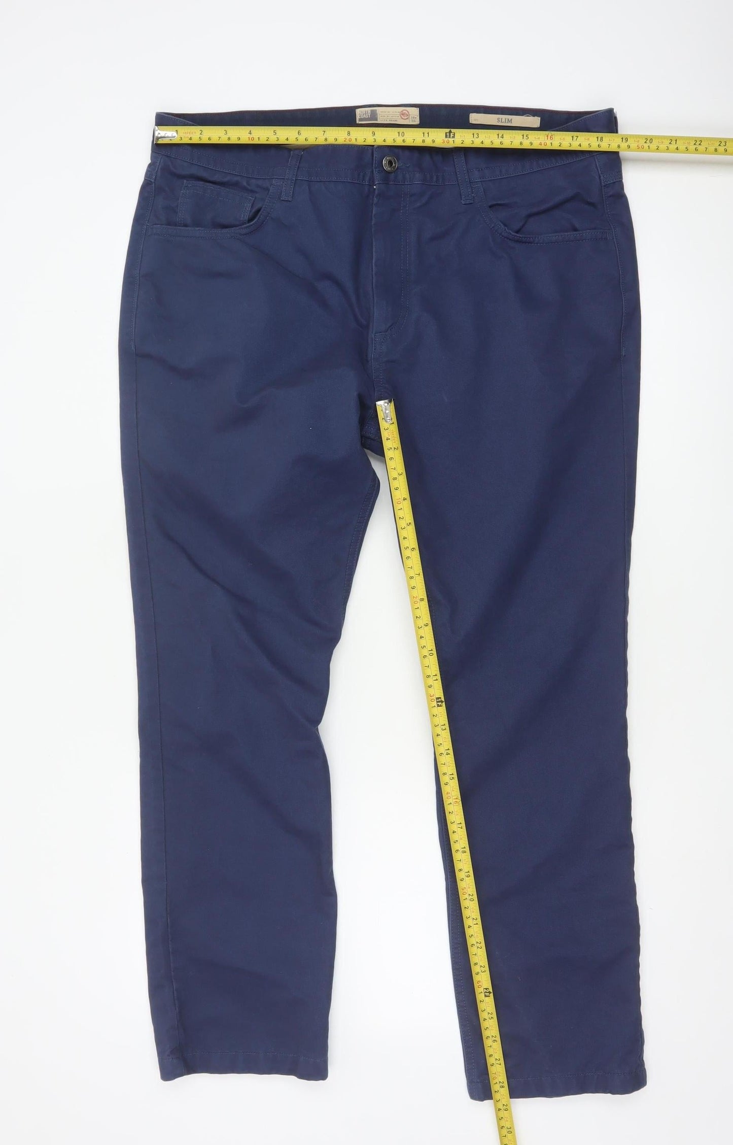 North Coast Men's Blue Slim Fit Chino Trousers 38W 29L