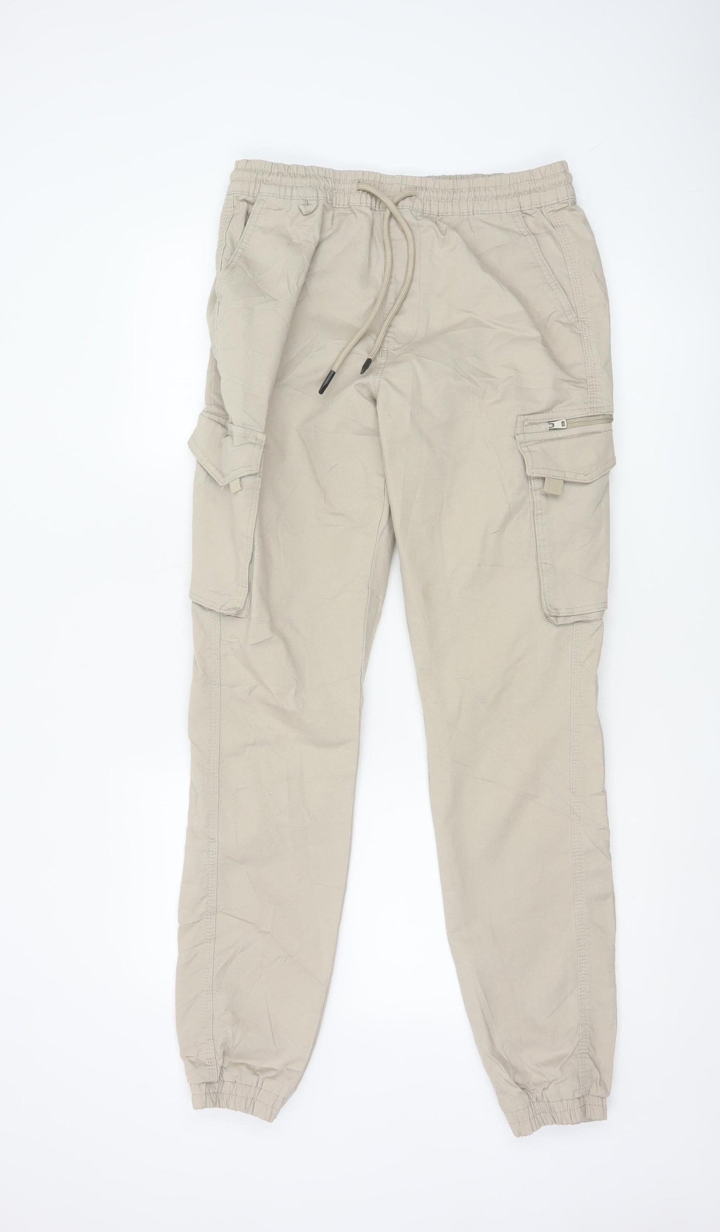 Denim Co Mens Beige Cargo Jogger Trousers S Regular Fit Elastic Waist