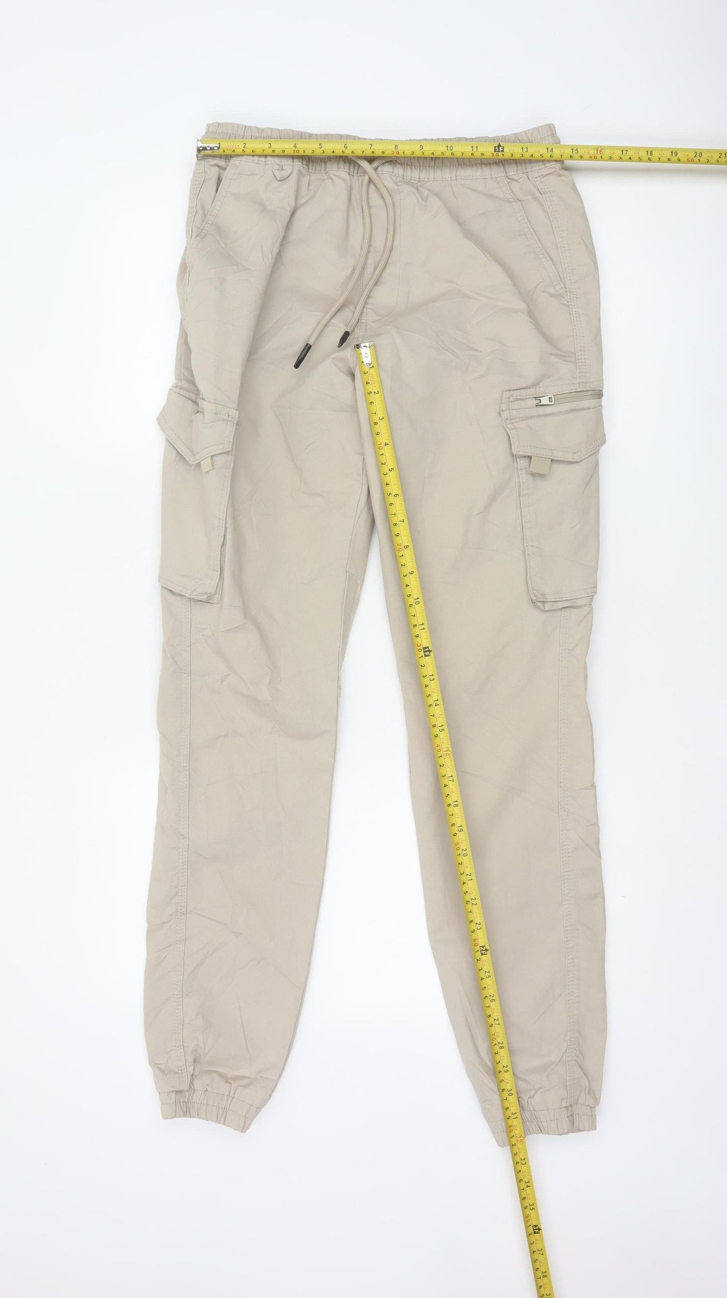 Denim Co Mens Beige Cargo Jogger Trousers S Regular Fit Elastic Waist