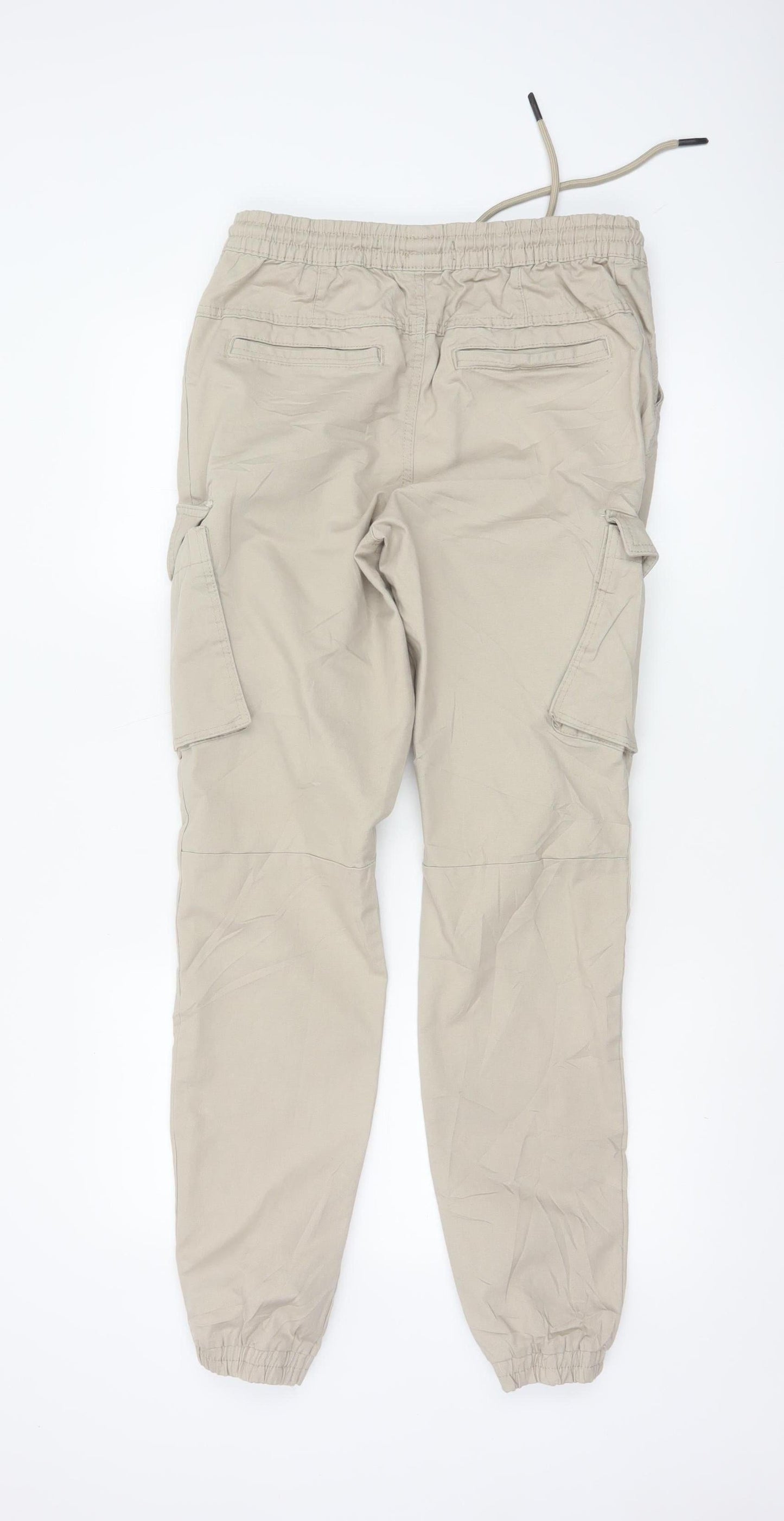 Denim Co Mens Beige Cargo Jogger Trousers S Regular Fit Elastic Waist