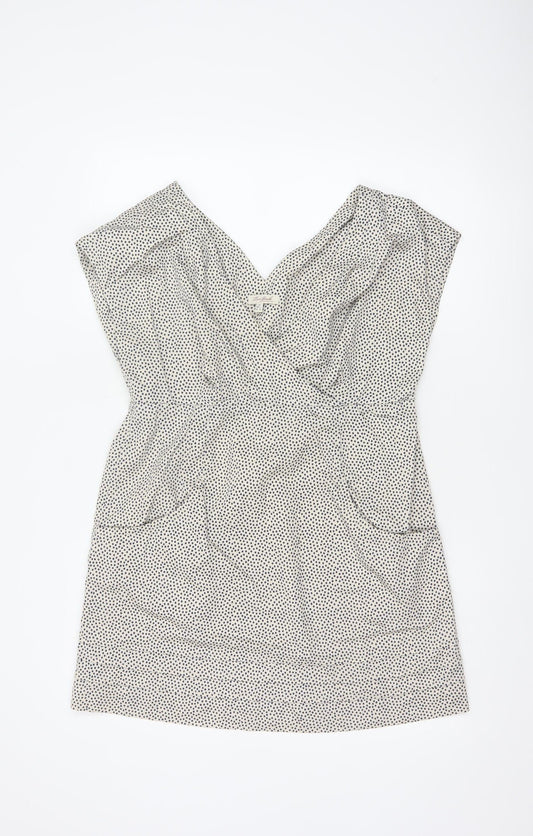 Joules Women White Polka Dot Cotton Sleeveless V-Neck Wrap Dress Size 14