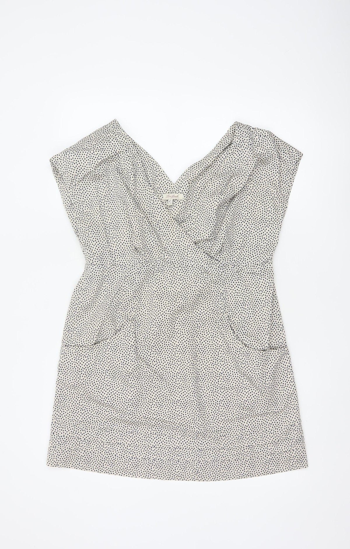 Joules Women White Polka Dot Cotton Sleeveless V-Neck Wrap Dress Size 14