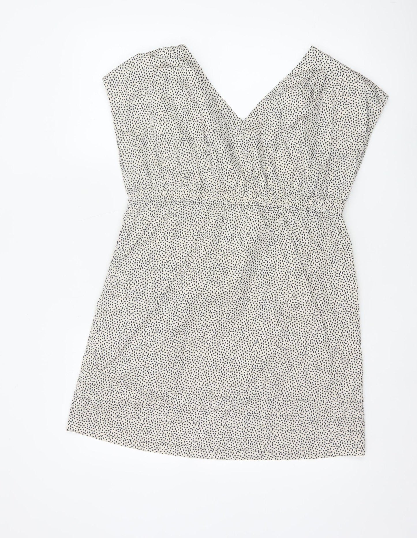 Joules Women White Polka Dot Cotton Sleeveless V-Neck Wrap Dress Size 14