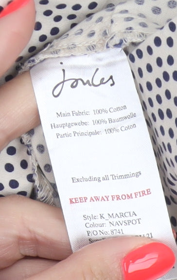 Joules Women White Polka Dot Cotton Sleeveless V-Neck Wrap Dress Size 14