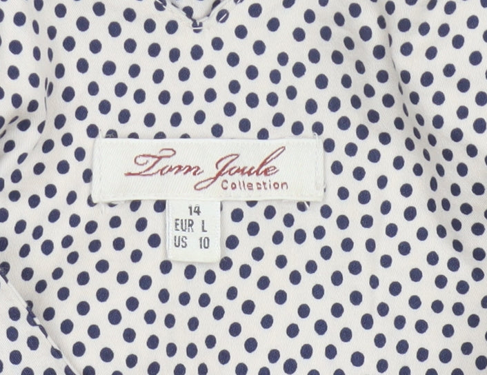 Joules Women White Polka Dot Cotton Sleeveless V-Neck Wrap Dress Size 14