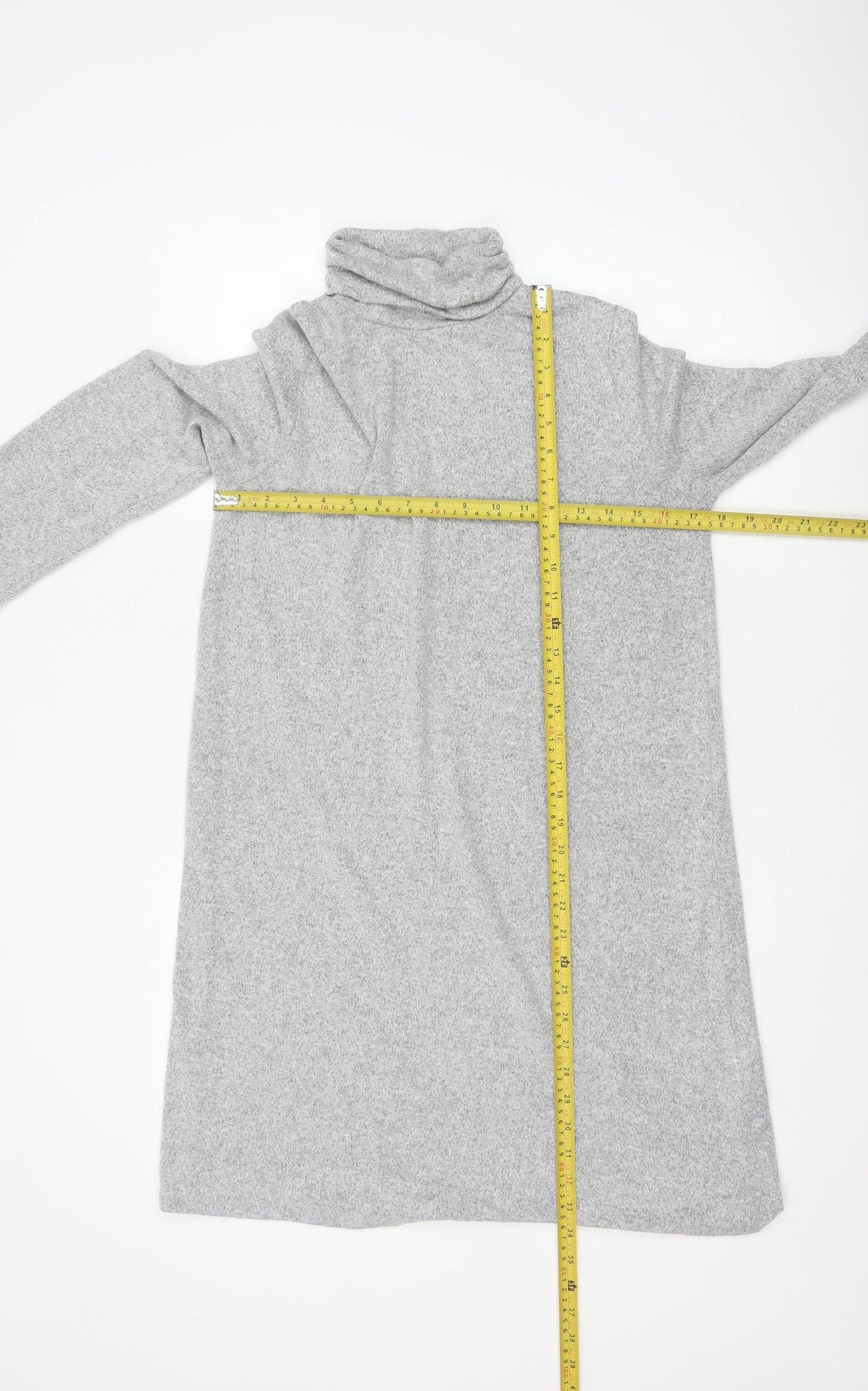 Zara Women Grey Knit Roll Neck Long Sleeve Shift Dress Size 12