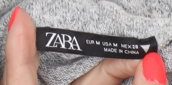 Zara Women Grey Knit Roll Neck Long Sleeve Shift Dress Size 12