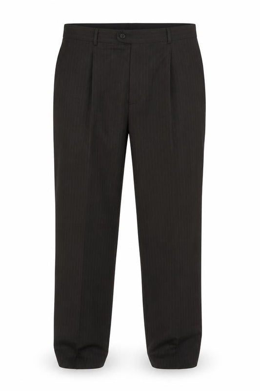 Front view of Taylor & Wright Men's Brown Pinstripe Dress Trousers 38S