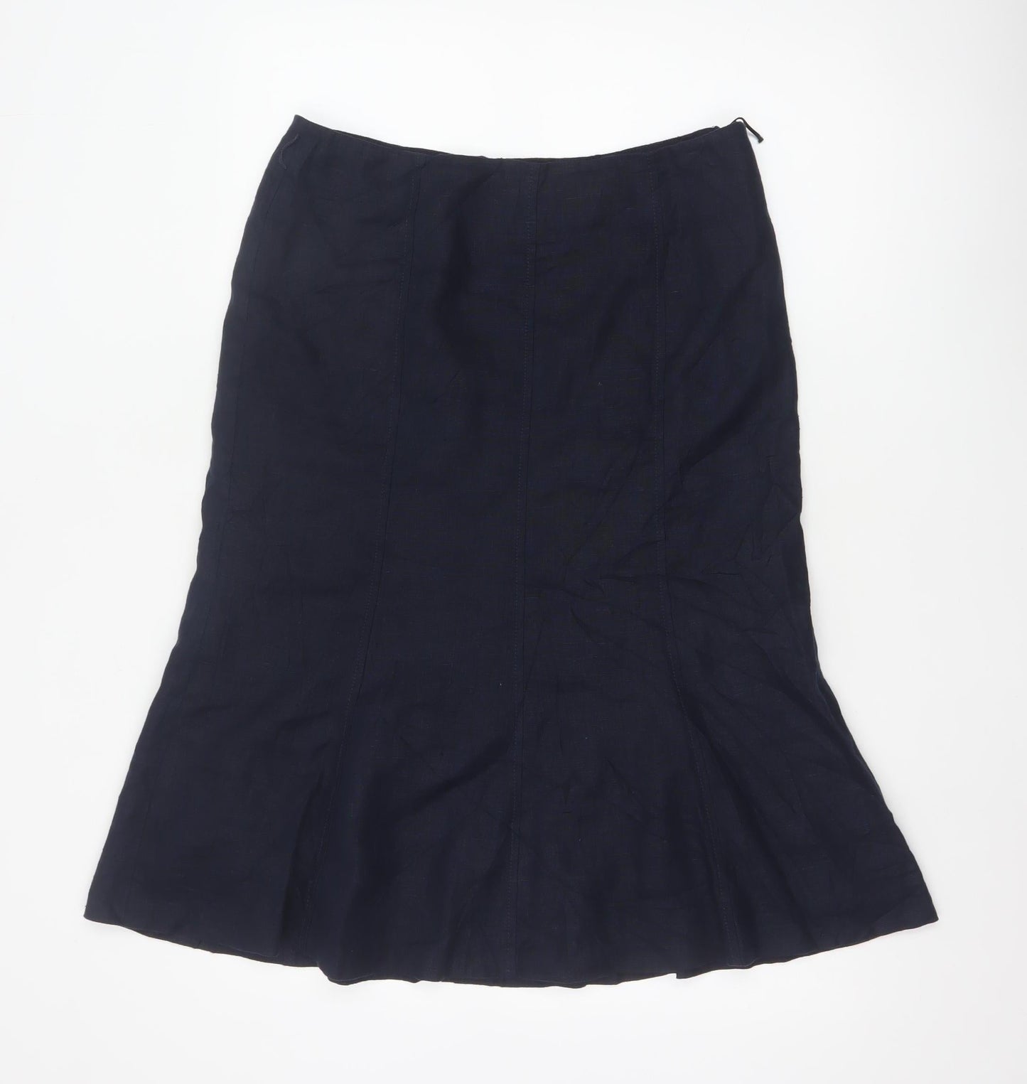 CC Petite Women's Blue Linen Flare Skirt Size 12 Knee Length