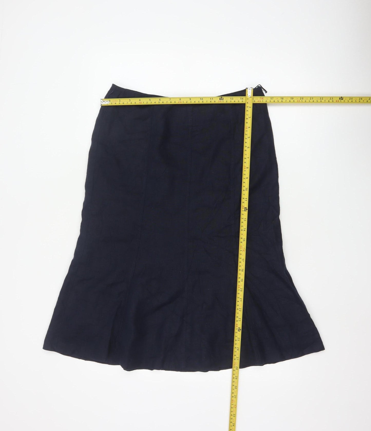 CC Petite Women's Blue Linen Flare Skirt Size 12 Knee Length