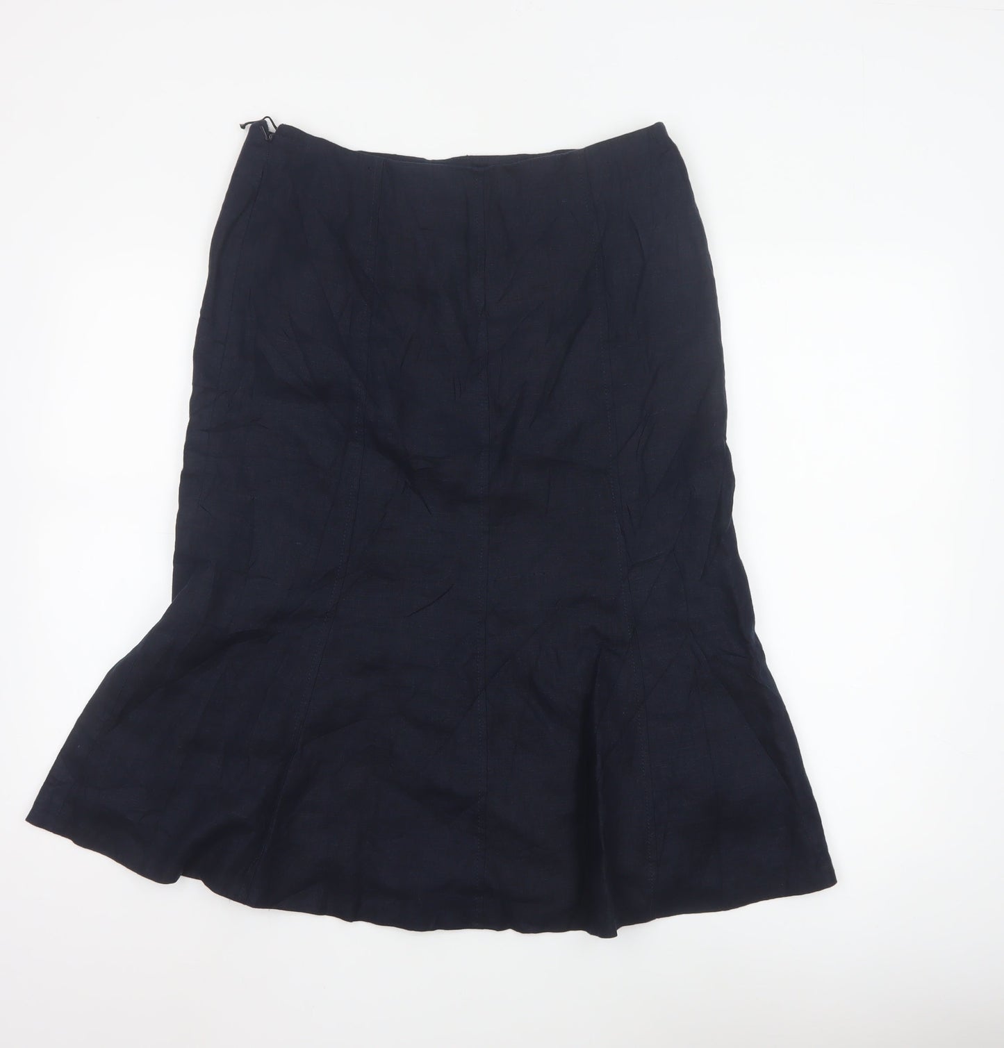 CC Petite Women's Blue Linen Flare Skirt Size 12 Knee Length