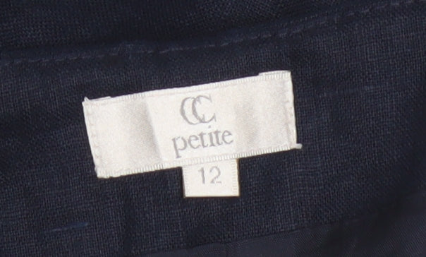CC Petite Women's Blue Linen Flare Skirt Size 12 Knee Length