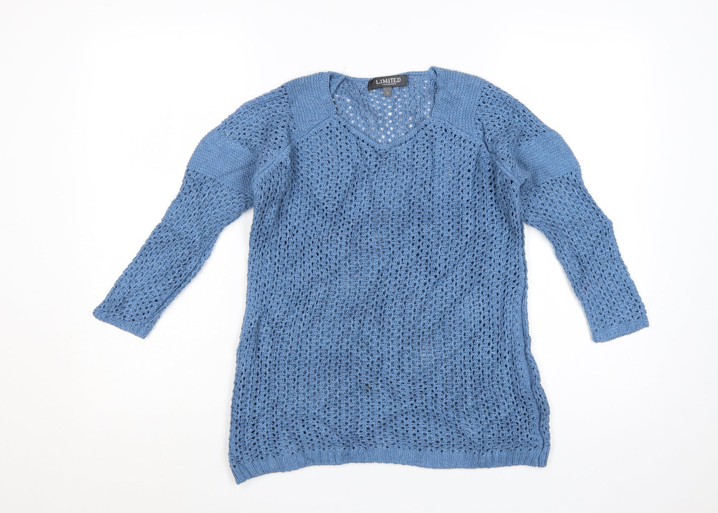 Marks and Spencer Women Blue Open-Knit V-Neck Jumper Size 8