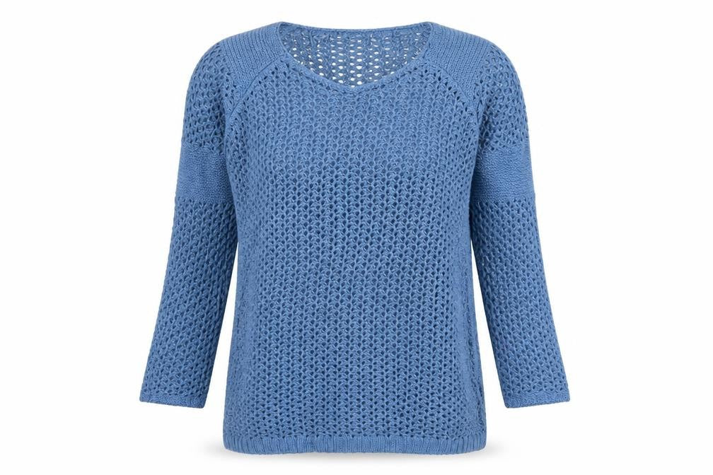 Marks & Spencer Women Blue Open-Knit V-Neck Jumper Size 8