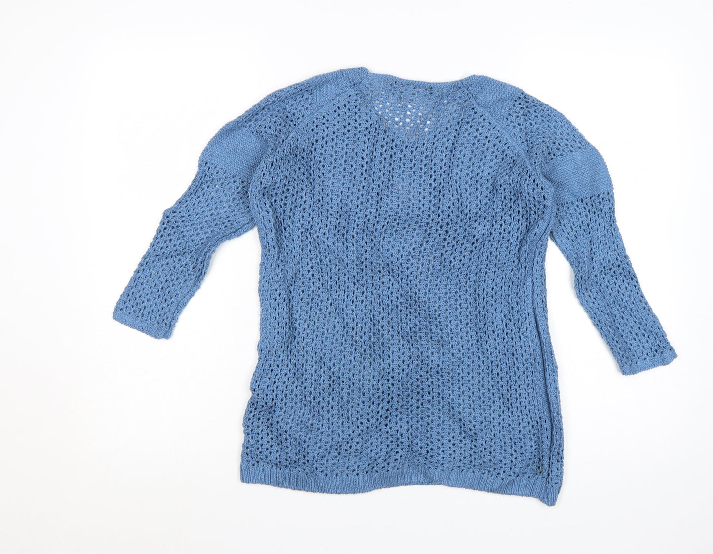 Marks and Spencer Women Blue Open-Knit V-Neck Jumper Size 8