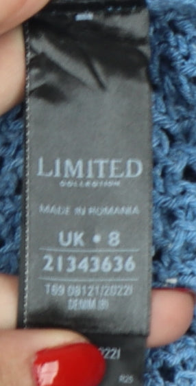 Marks and Spencer Women Blue Open-Knit V-Neck Jumper Size 8