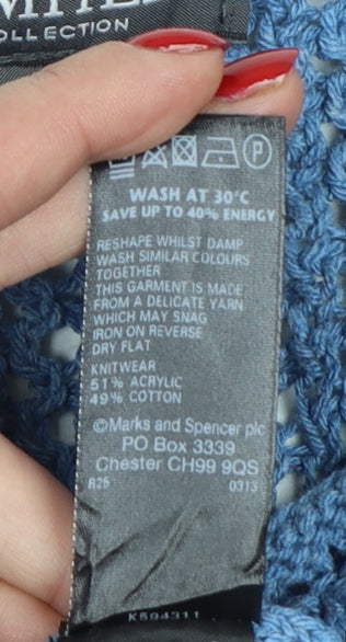 Marks and Spencer Women Blue Open-Knit V-Neck Jumper Size 8