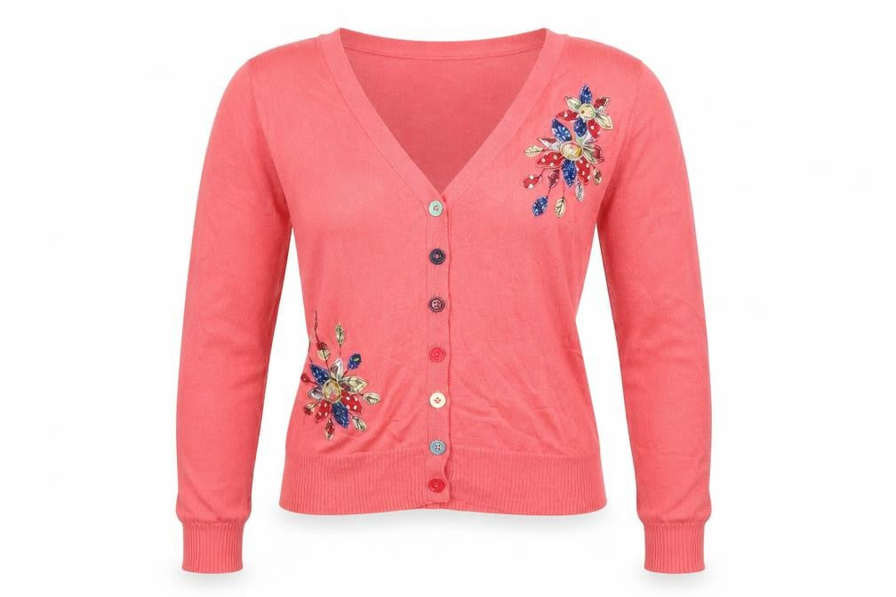 Joe Browns Women's Pink Beaded Cardigan Size 12 V-Neck Knit