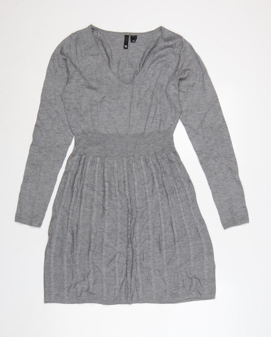 H&M Divided Women's Grey Acrylic Knit Skater Dress Size 12
