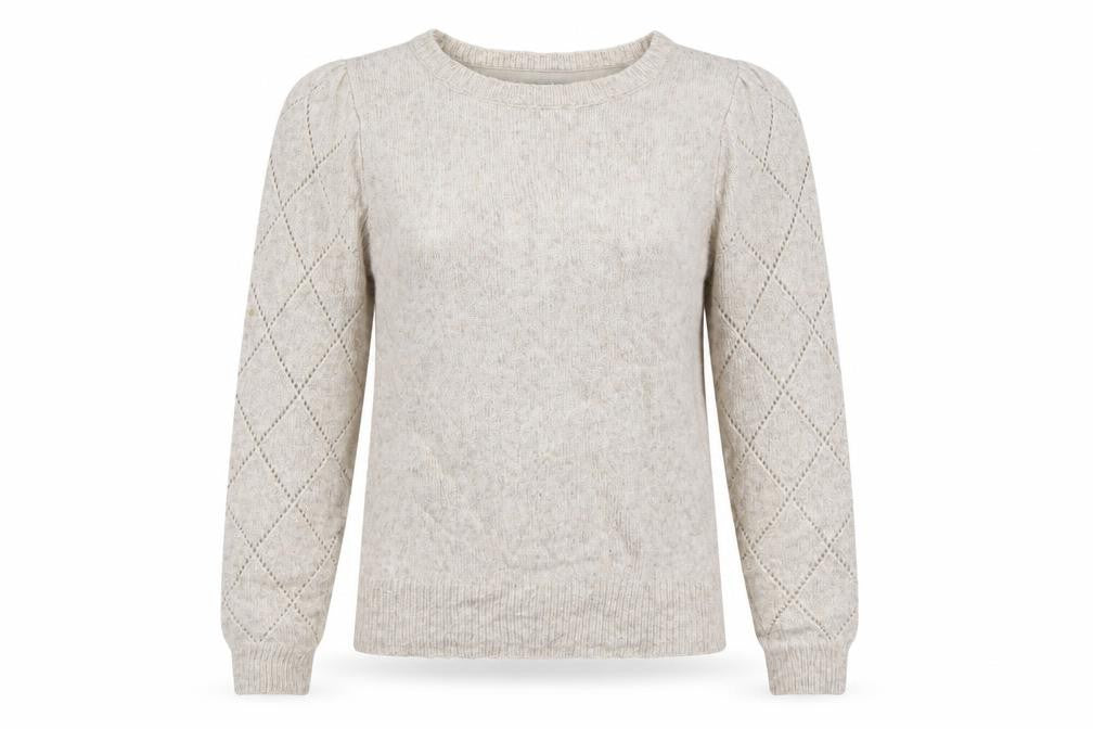Oliver Bonas Women Beige Knit Argyle Jumper UK 10 Crew Neck