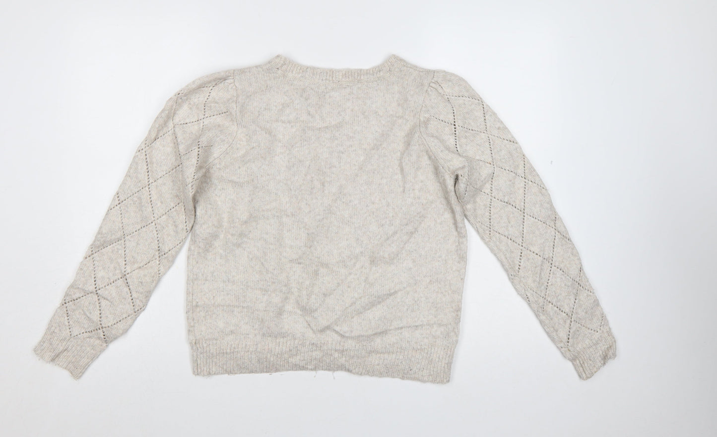 Oliver Bonas Women Beige Knit Argyle Jumper UK 10 Crew Neck