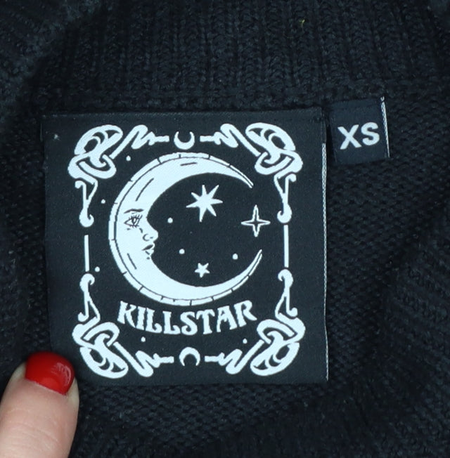 Killstar Womens Black XS Mock Neck Gothic Knit Pullover Jumper