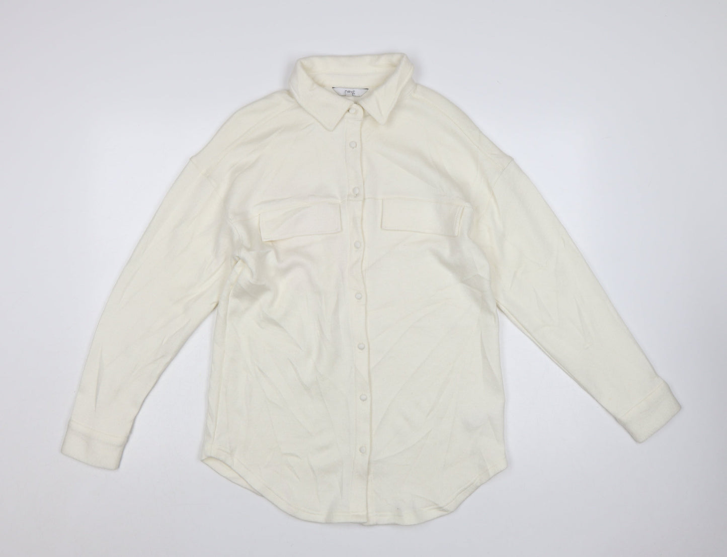 Next Women Ivory Collared Button-Up Knit Shirt Size S