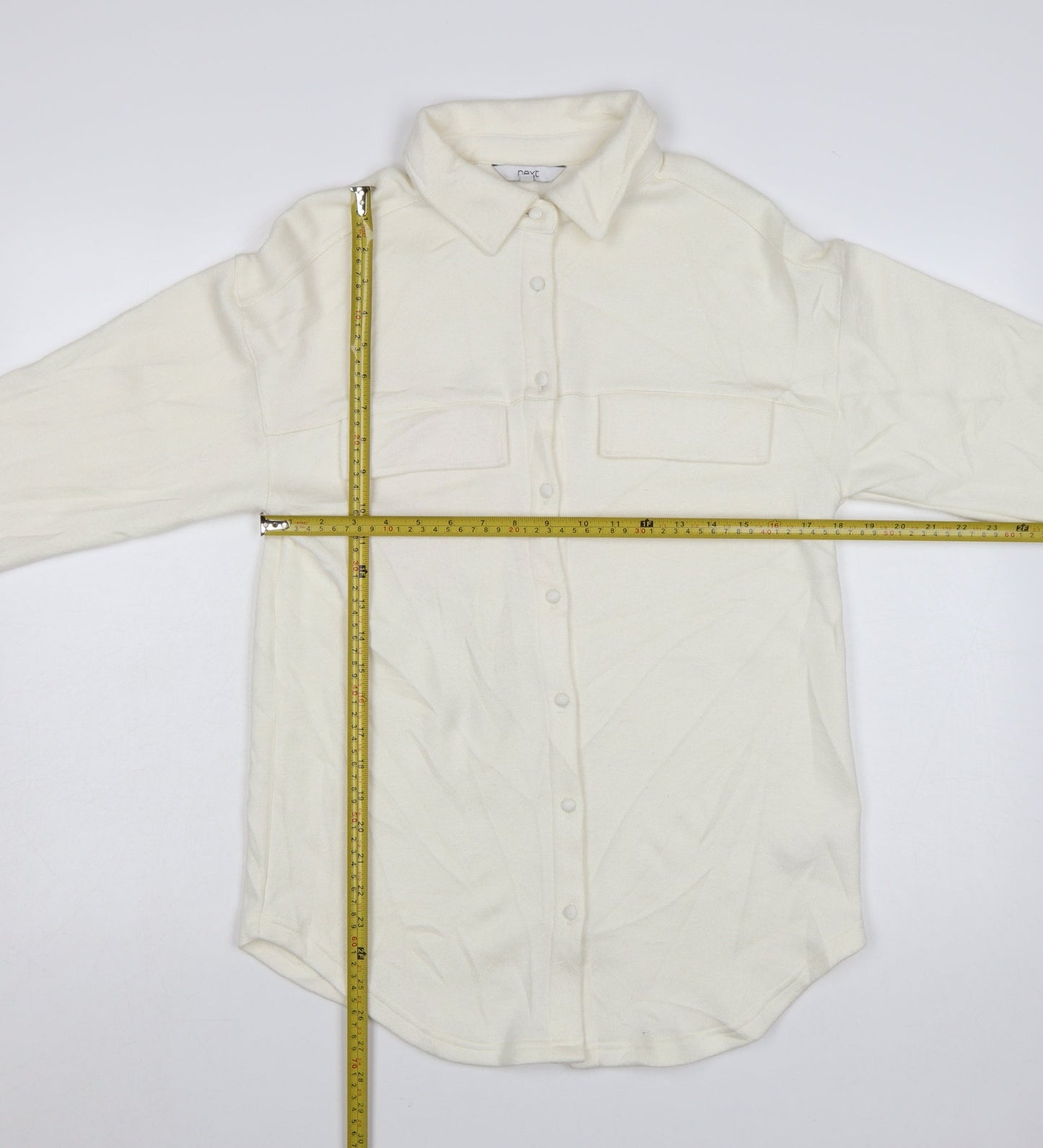 Next Women Ivory Collared Button-Up Knit Shirt Size S