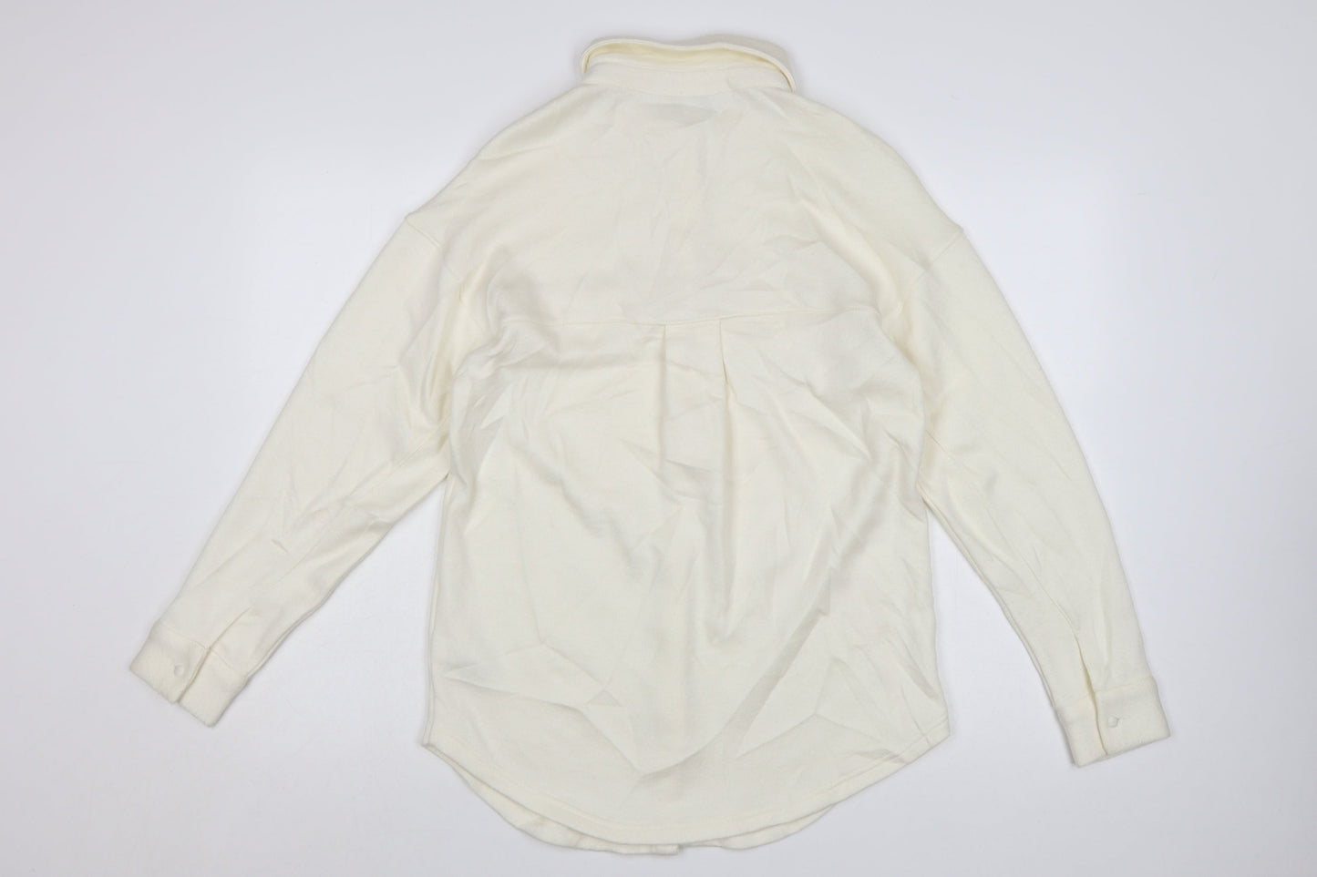 Next Women Ivory Collared Button-Up Knit Shirt Size S