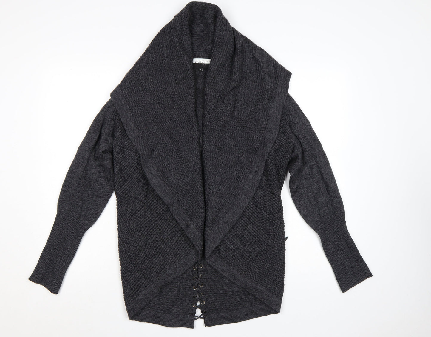 Jaeger Women Grey Wool Long Sleeve Open Cardigan M