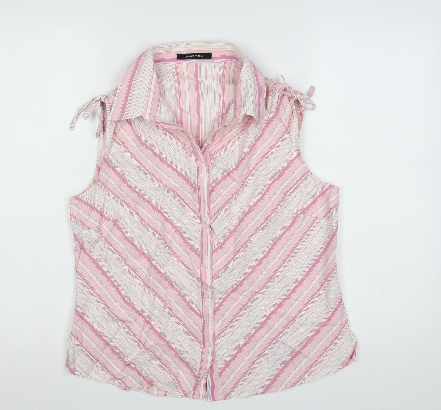 Dunnes Stores Women's Pink Striped Sleeveless Cotton Blouse Size 16