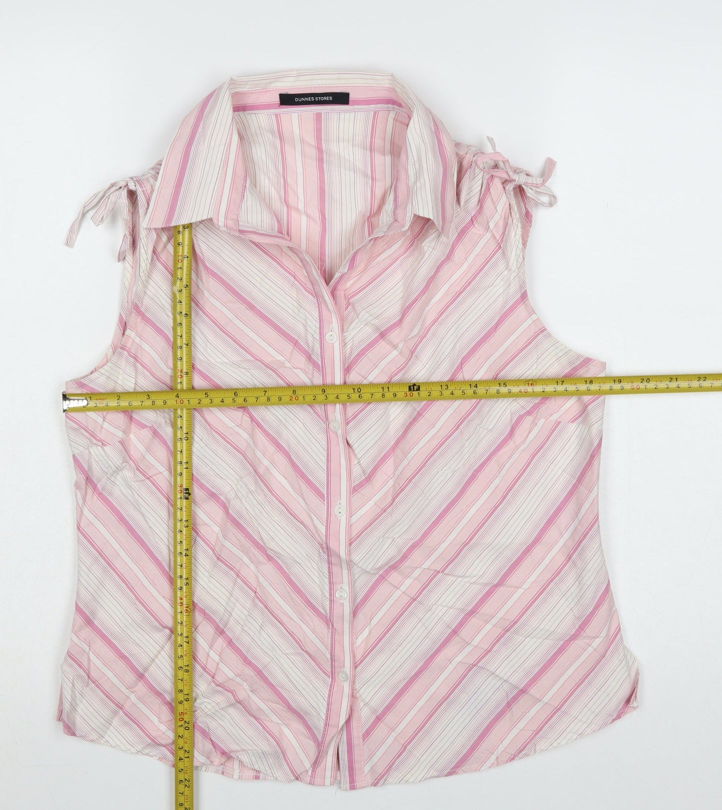 Dunnes Stores Women's Pink Striped Sleeveless Cotton Blouse Size 16
