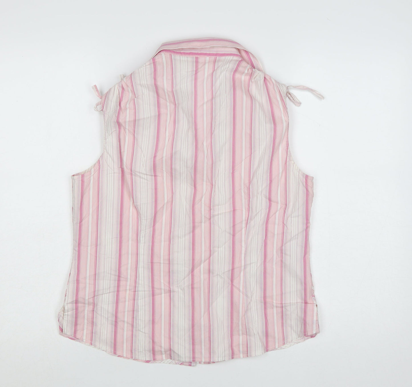 Dunnes Stores Women's Pink Striped Sleeveless Cotton Blouse Size 16