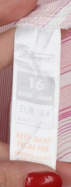 Dunnes Stores Women's Pink Striped Sleeveless Cotton Blouse Size 16