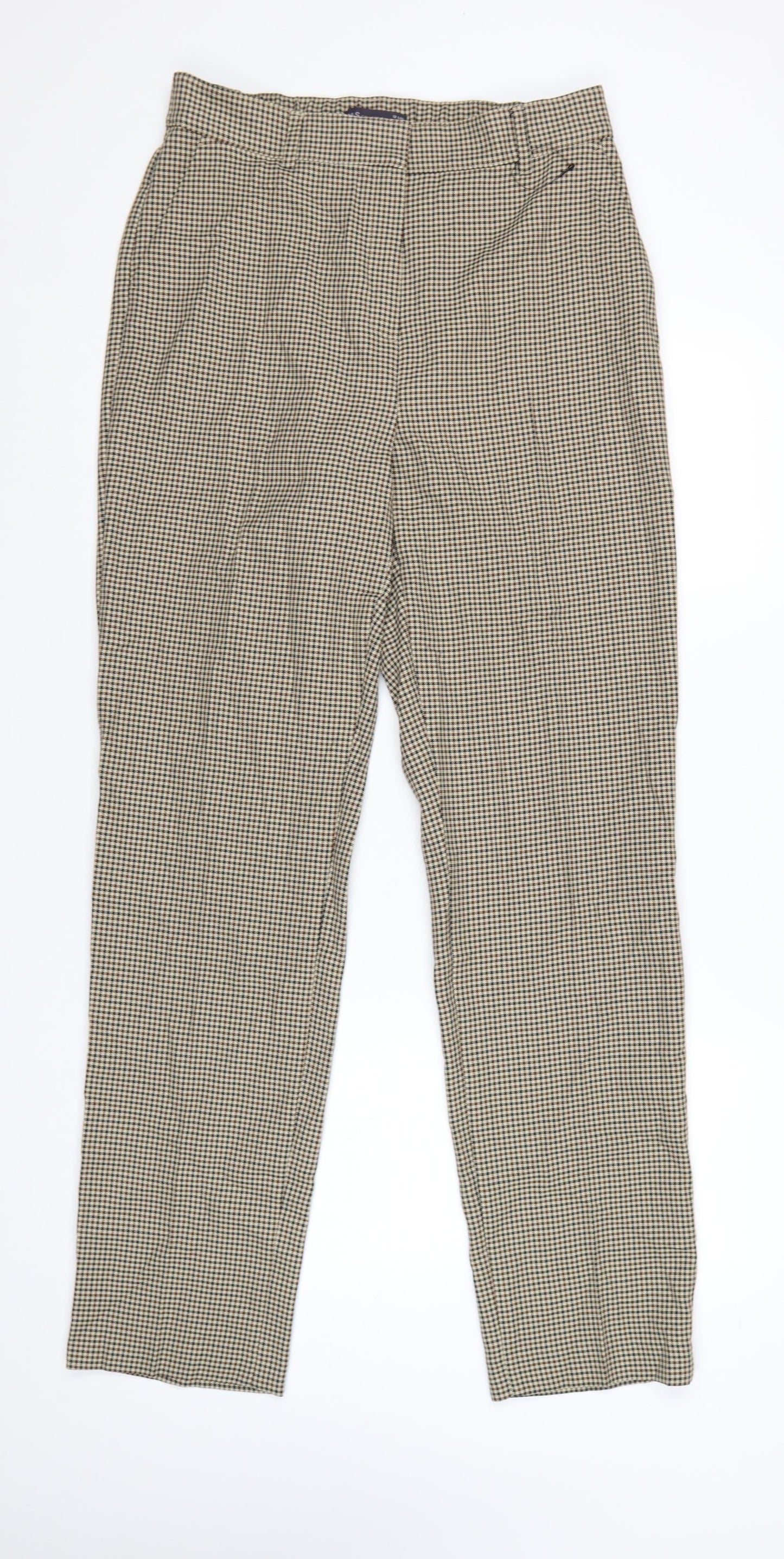 Marks and Spencer Women’s Beige Check Trousers Size 12 Regular Fit