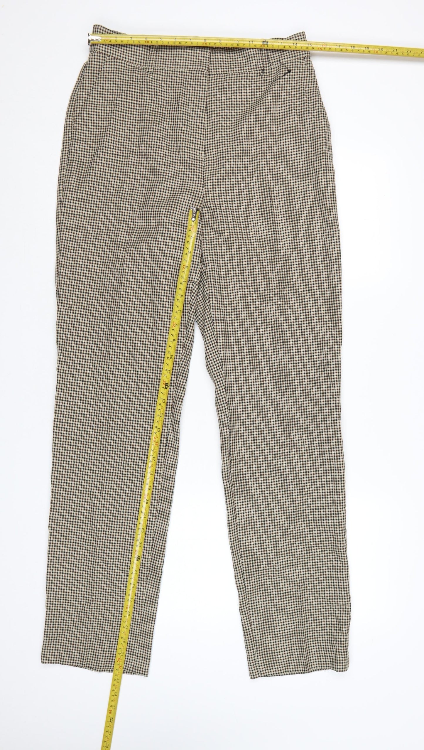 Marks and Spencer Women’s Beige Check Trousers Size 12 Regular Fit