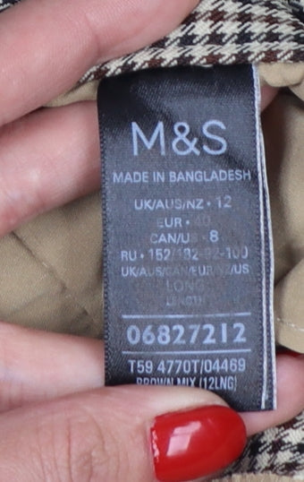 Marks and Spencer Women’s Beige Check Trousers Size 12 Regular Fit