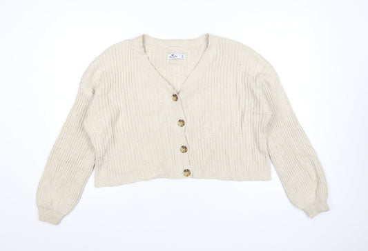 Hollister Women's Beige V-Neck Ribbed Knit Cardigan Size S