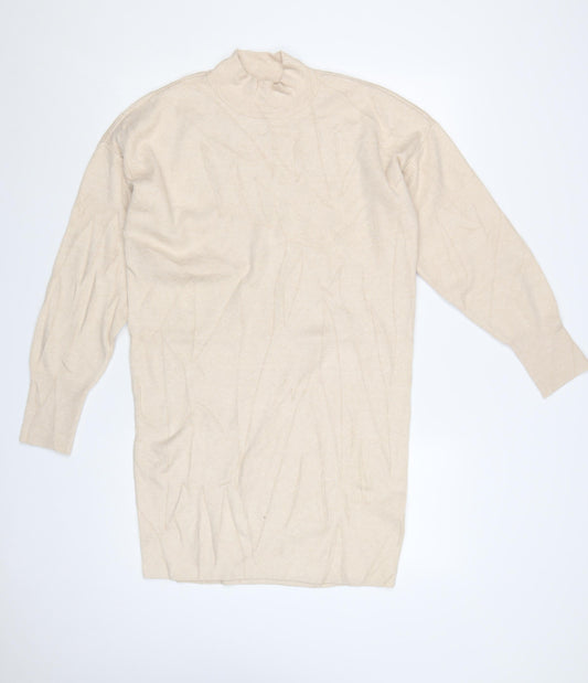 Abercrombie & Fitch Women Beige Small Knit High Neck Jumper Dress