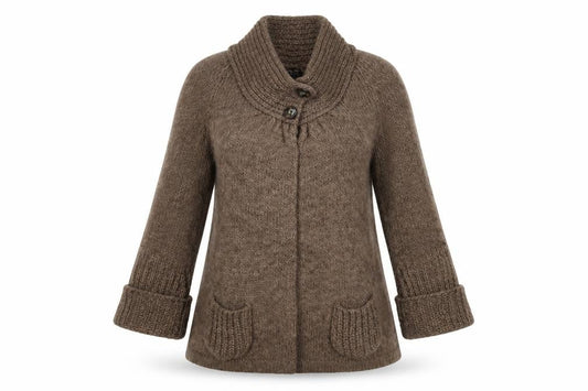Massimo Dutti Women Brown Wool Alpaca Chunky Knit Cardigan S