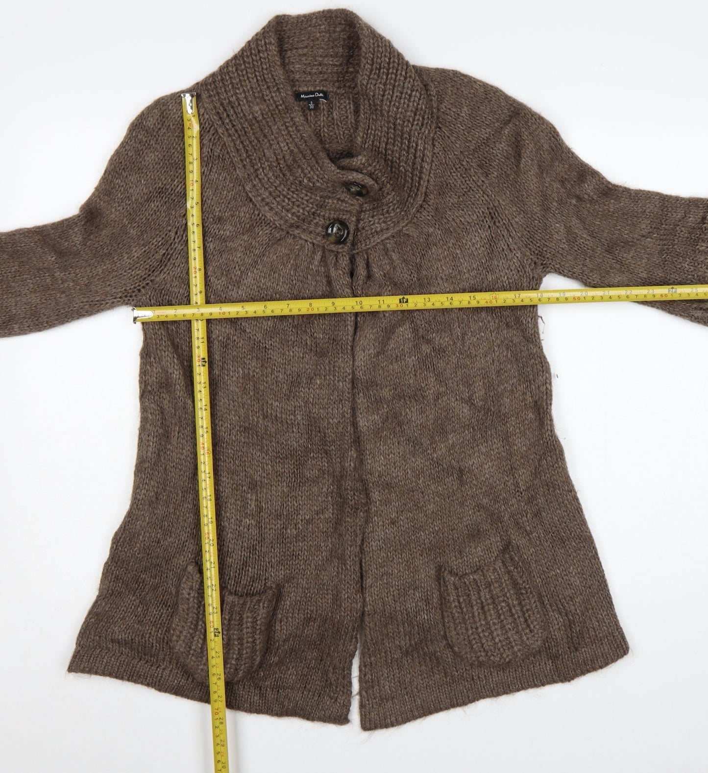 Massimo Dutti Women Brown Wool Alpaca Chunky Knit Cardigan S