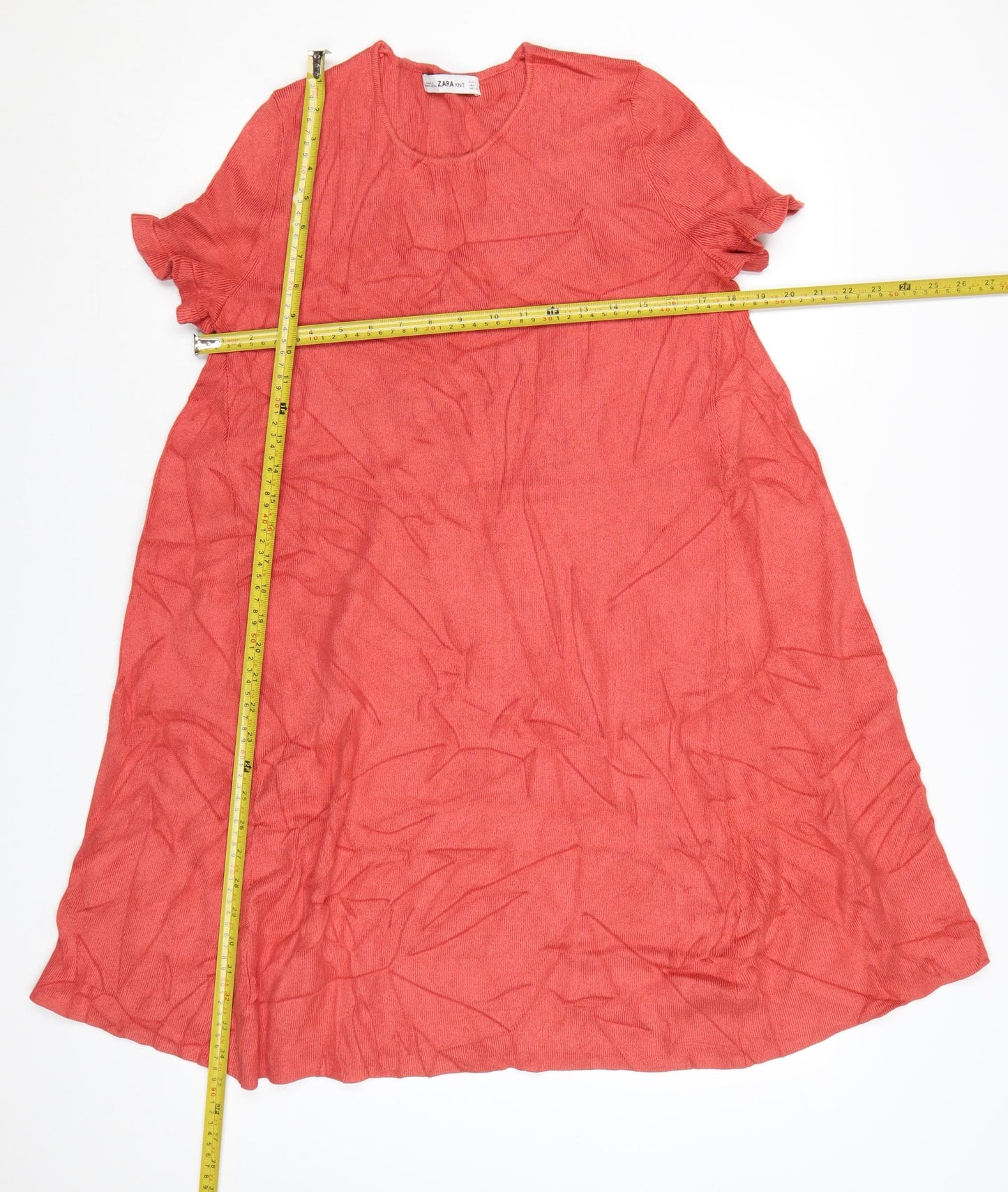 Zara Women Red A-Line Knit Short Sleeve Dress Size 12