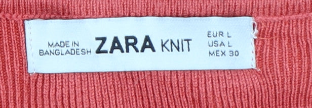 Zara Women Red A-Line Knit Short Sleeve Dress Size 12
