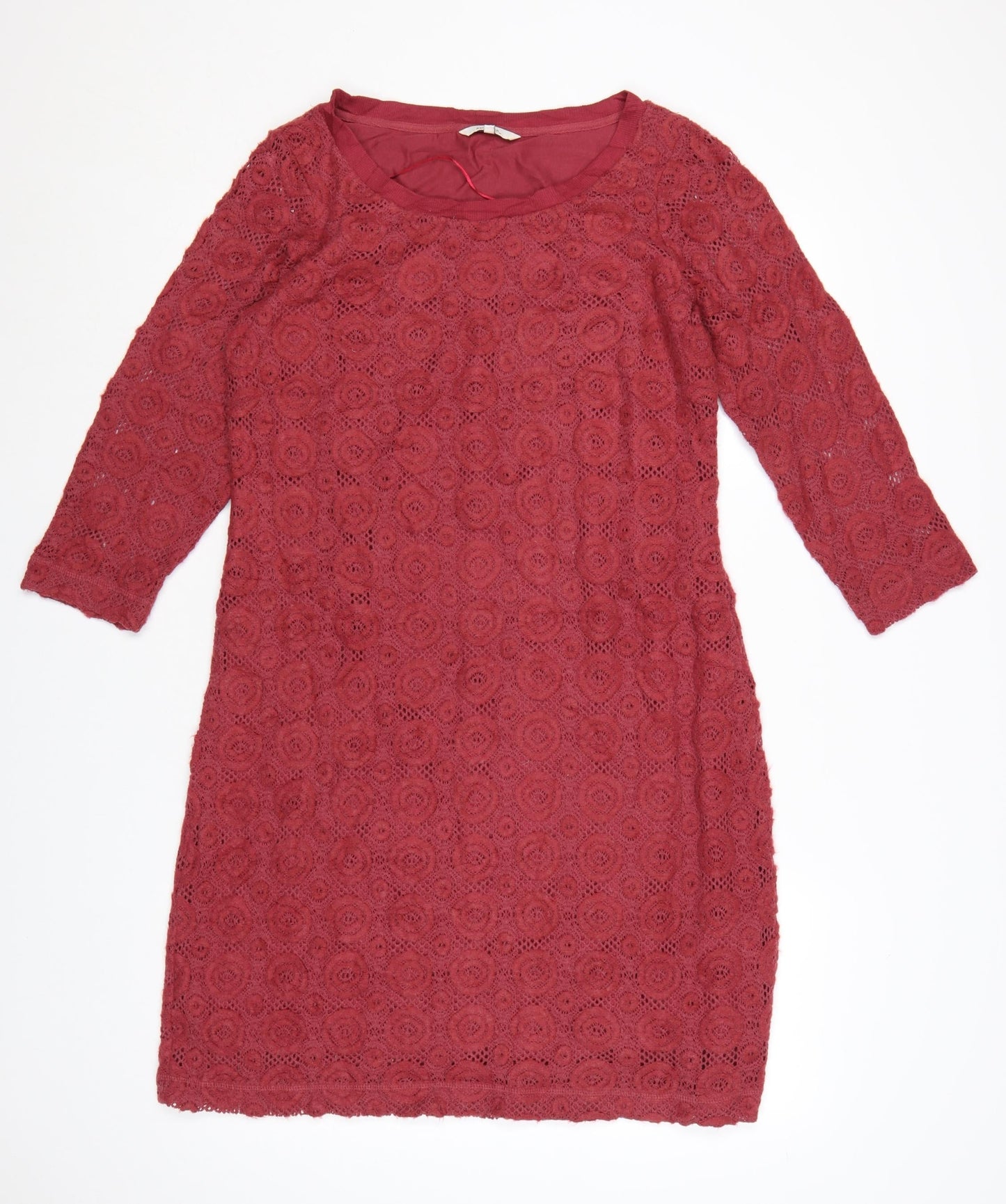 Sandwich Women’s Red Lace Shift Dress L 3/4 Sleeve Knee Length